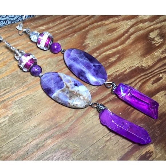 Real amethyst crystal quartz crystal handcrafted earrings, statement earrings - Picture 1 of 8